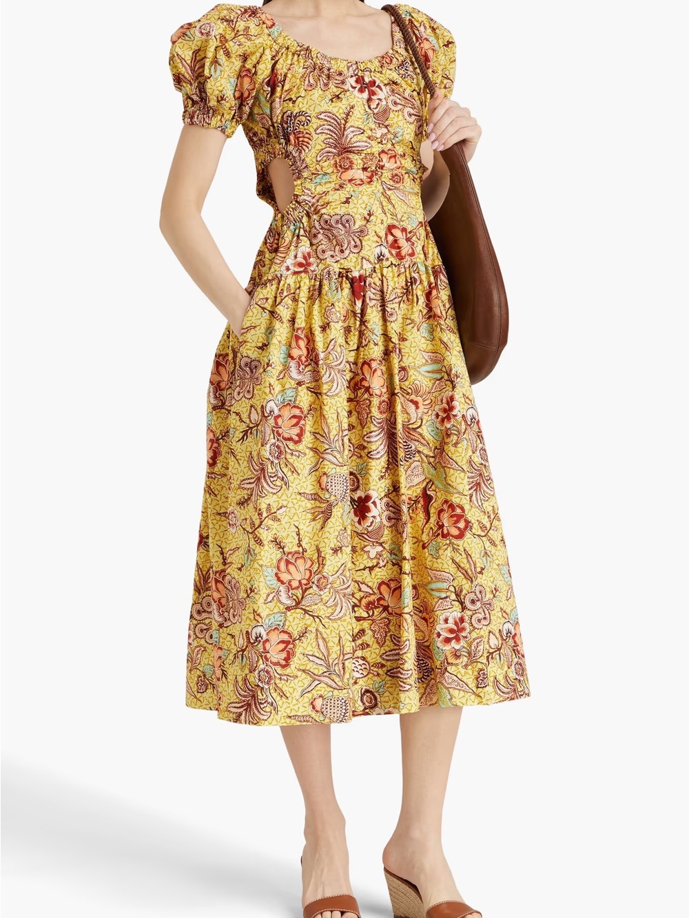 NWT ULLA JOHNSON Golda cutout printed cotton-poplin midi dress